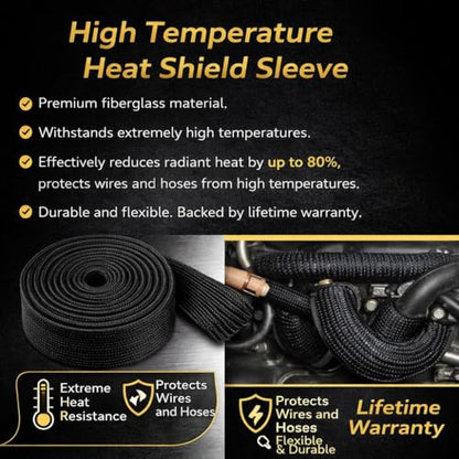 Heat Fiberglass Shield Sleeve Adjustable Hose Heat Spark Plug Wire High Temp 2000 Degree Black Colour 10FT-10MM(3/8") for Car&Auto Wire Loom Heat Protection - color: Black, size: 3/8'' ID x 10'