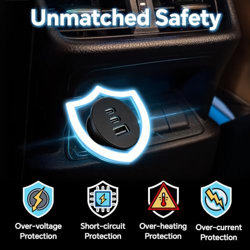 acegoo 78W 12V USB Outlet, 3 Port Fast Charging Aluminum Car USB C Charger - color: 1 Pcs
