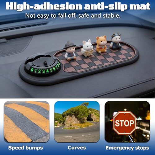 2 Pack Car Anti-Slip Dashboard Mat, Phone Holder, Parking Number, Organizer