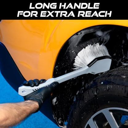 VIKING Car Wash Brush, Wheel and Fender Brush, Long Handle Tire Cleaner for Car Detailing, 16.5 Inch, Grey/Black (Pack of 6) - size: 16.5 Inch (Pack of 6)