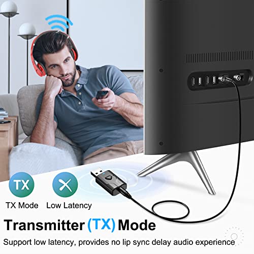 NETVIP Bluetooth 5.0 2-in-1 Transmitter and Receiver, Low Latency USB Bluetooth Audio Adapter for TV, Car, Home Stereo, Speaker, Smart TV, Tablet, Smartphone, Desktop, Headphones