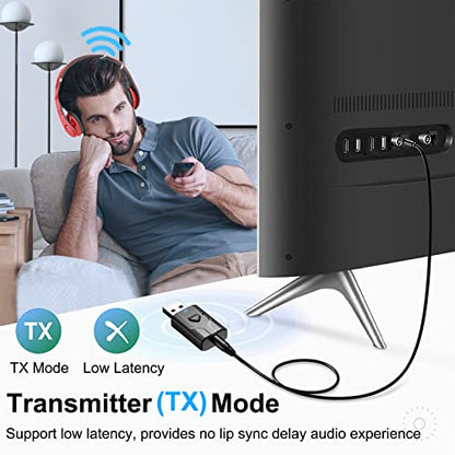 NETVIP Bluetooth 5.0 2-in-1 Transmitter and Receiver, Low Latency USB Bluetooth Audio Adapter for TV, Car, Home Stereo, Speaker, Smart TV, Tablet, Smartphone, Desktop, Headphones