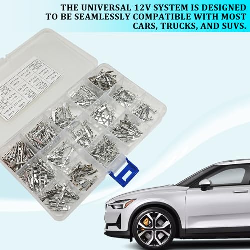 290PCS Car Electrical Terminal Wire Pins Connector Kit, 21Type Auto Electrical Wire Connector Terminal Pin 1/1.5/1.8/2.2/2.8/3.5mm, Male Female Crimped Pins Non-Insulated Plug Removal Pin Tool
