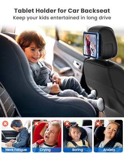 WONNIE Tablet Holder for Car, Upgraded iPad Holder for Car Mount Headrest, iPad Mount Back Seat for Kids with Anti-Slip Strap, Silicone Holding Net/Fits All 7-12.9'' Tablets - size: 1 Pack- fits 7-12.9" tablet