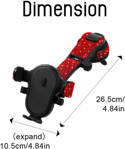 Bling Car Phone Mount, Dashboard&Windshield Universal Car Mount Phon e Holder,Cell Phone Navigation Holder with Suction Cup Base and Telescopic Arm, Red - color: Red