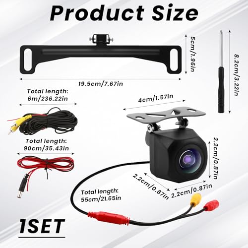 AHD 720P Metal Backup Camera, Car Rear View Camera License Plate Bracket, 170° Wide Angle License Plate Rear View Camera with Clear Night Vision for Car/SUV/RV/Truck(HD/AHD)