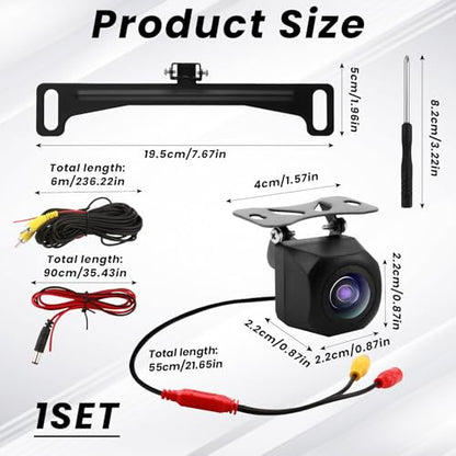 AHD 720P Metal Backup Camera, Car Rear View Camera License Plate Bracket, 170° Wide Angle License Plate Rear View Camera with Clear Night Vision for Car/SUV/RV/Truck(HD/AHD)