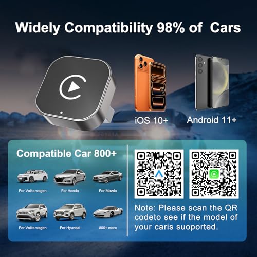 Wireless CarPlay Adapter & Android Auto Wired CarPlay to Wireless Device, 2-in-1 Mini T-Shaped for Car USB Plug and Play Auto Connect, No Delay for Apple iOS 10+, Android 11+ Version[2026 Upgrade] - color: Black