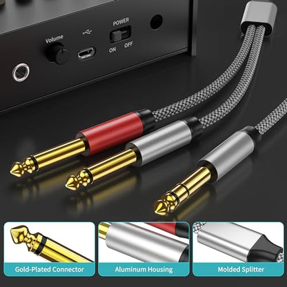 30ft Insert Cable - 1/4 Stereo to Dual 1/4 Mono Y Splitter Compatible with Amplifiers, Mixers, Guitars, Speakers and More - color: 6.35mm to 2x6.35mm Audio Cable, size: 30 feet