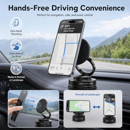 Magnetic Car Phone Mount, Vacuum Suction Cup Dashboard Cell Holder, Premium Zinc Alloy 360° Rotating Hands-Free Desk Mount for MagSafe Navigation and Live Streaming - color: Magnetic Car Mount Phone 2