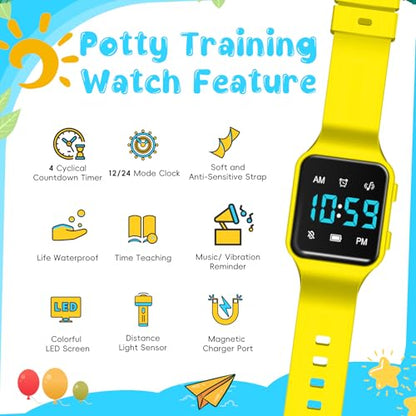 BEN NEVIS Potty Training Watch, Digital Toddler Watch with Countdown/Music/Alarm Clocks/Vibration Reminder and Waterproof, Remind Toddler to Go to The Toilet - color: 22-Yellow