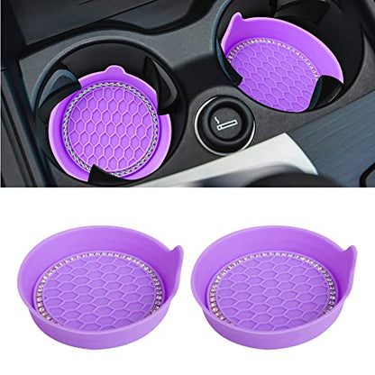 Amooca 2-Pack Car Cup Holder Coaster Bling Crystal Rhinestone Car Interior - color: Purple, size: 2 Pack