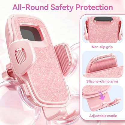 Car Vent Phone Holders with Metal Hook Clip [Bling Pink for Women & Thick Case Friendly]，Vent Phone Mount for Your Car Accessories with iPhone 17-12 Pro Max Plus Air Samsung - color: Pink