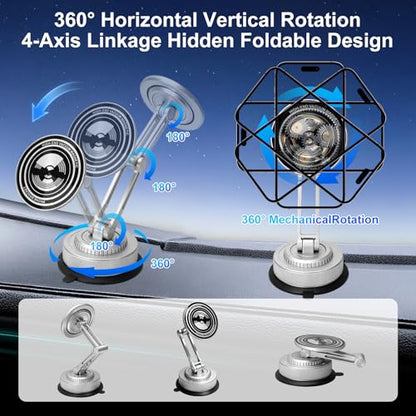 All-Metal Alloy Long Arm Magnetic Suction Cup Car Phone Mount(Silver) - color: Silver