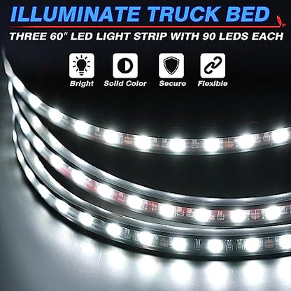 MICTUNING 3Pcs 60 Inch Truck Bed Lights - White Waterproof LED Light Strip with On-Off Switch Fuse Splitter Cable Compatible for Truck Jxxp Pickup RV SUV Vans Cargo Boats and More - size: 3Pcs 60" White