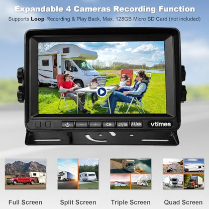 VTimes Wireless Backup Camera for Trucks, RV Backup Camera with HD Monitor - color: 7 inch - 1 Camera