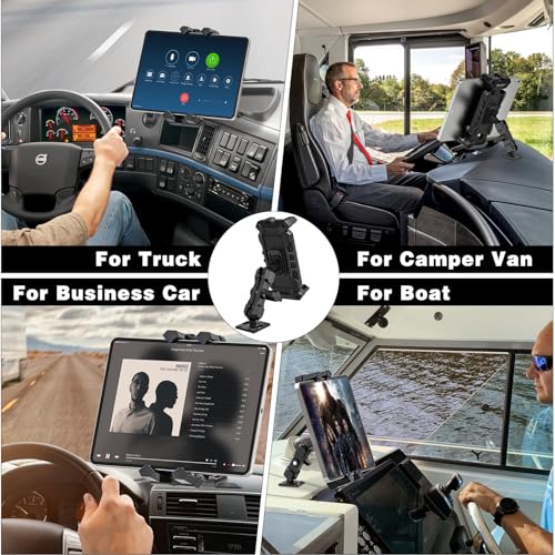 Tablet Holder for Truck, Heavy Duty Drill Base Tablet Car Mount with 5.91" Arm for Truck/Cars/Walls, iPad Holder Compatible with iPad Pro, Kindle Fire, and All 4.7-13.5" Devices