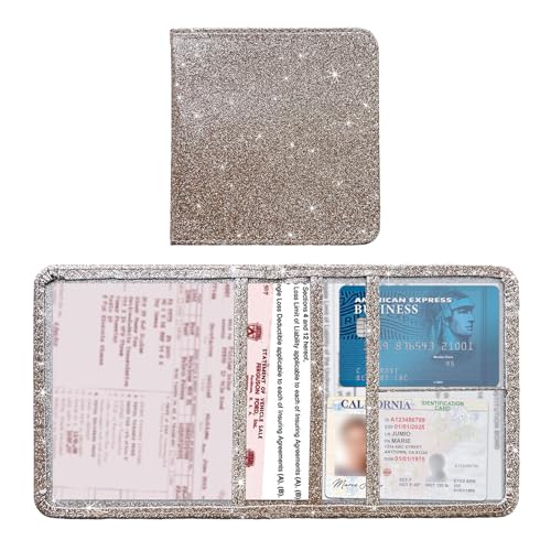 Kewucn Car Registration and Insurance Holder, Leather Auto Glove Box Organizer with Magnetic Shut, Vehicle Compartment Accessories Case for Cards, Driver License & Essential Documents - color: Small-Champagne
