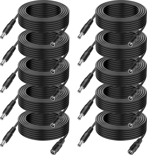 10-Pack 60ft DC Power Extension Cable,5.5mm x 2.1mm Extension Cord,12V DC Male to Female Power Cord for CCTV Security Camera,Power Supply,IP,Router,LED Strip - size: 60ft