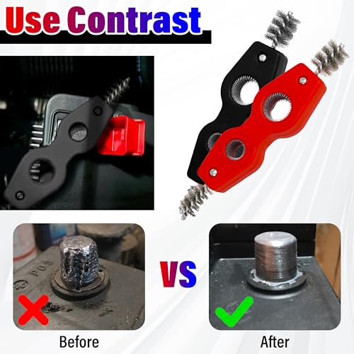 Car Battery Terminal Cleaning Brush,4 in 1 Auto Battery Cleaner (Black+Red) - color: Black+red