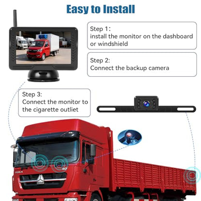 Wireless Backup Camera for Cars with 5 Inch Monitor Digital Signal Stable Reverse Camera Night Vision for Truck/Car/Pickup/SUV/ IP69 Waterproof - color: 5 Inch