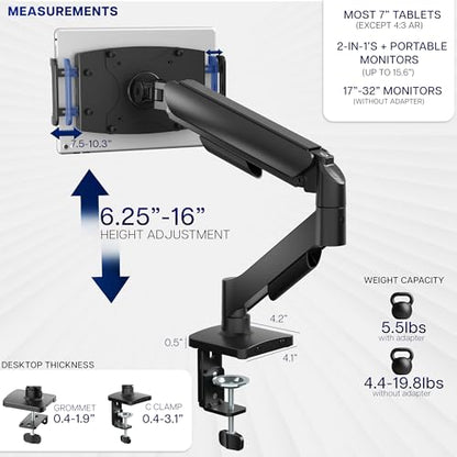 VIVO Height Adjustable Counterbalance Mechanical Arm Tablet Desk Mount, Fits 2-in-1 Laptops and 15.6 inch Portable Monitors, Max VESA 100x100, Black, STAND-V001O-M02 - size: up to 15.6" monitors + arm mount