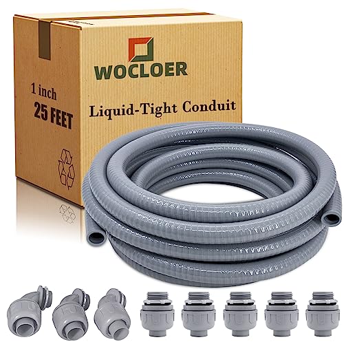 Liquid-Tight Conduit 1inch 25 Foot, Flexible Non Metallic Liquid Tight Electrical Conduit and Connector Kit, with 5 Straight and 3 90-Degree Connector Fittings, 1" Dia - size: 1inch 25Ft