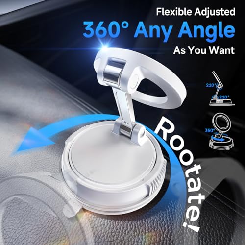 ANDERY Car Phone Holder for Magsafe [78+LBS Strongest Suction & 2400gf Strongest Magnetic] 360° Adjustable Car Phone Mount, Phone Holders for Your Car for iPhone 17-12 Pro Max Air Plus ((White) - color: White
