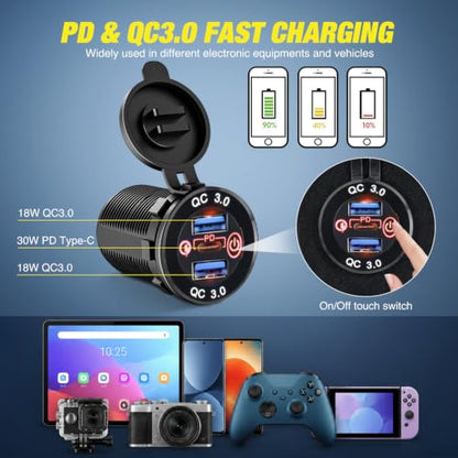 Nilight 4 in 1 Toggle Switch Panel Red Power Outlet USB Charger Voltmeter - color: 4-in-1 Panel Red