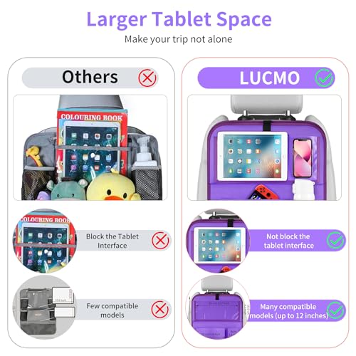 LUCMO Car Backseat Organizer with Foldable Tablet Holder, Dark Purple - color: Dark Purple-3, size: 2 Pack with Food Tray