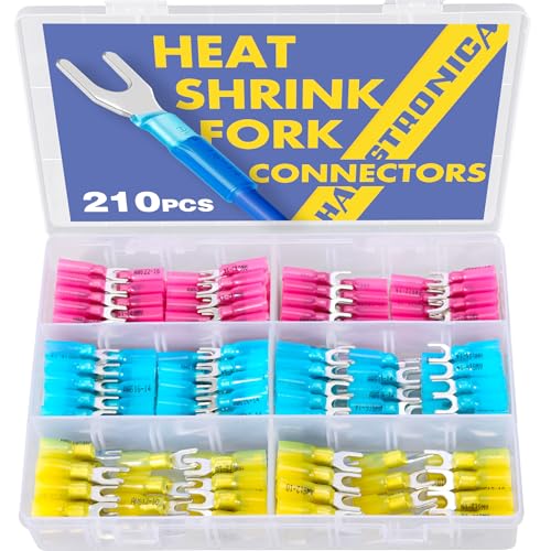 haisstronica 210PCS Heat Shrink Fork Terminals, 22-10 AWG, #8/#10, 3Colors - style: 210PCS Kit