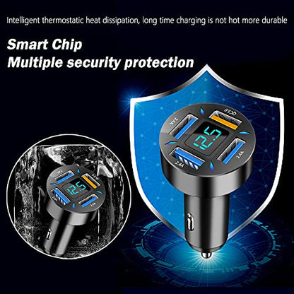 Car Charger 66W Super Fast Charging with USB 2.4A&QC 3.0(Voltmeter&LED Lights) Universal Quick Charge for 12-24V Car Cigarette Lighter Plug,Compatible with iPhone 14 13 12,S22 (2Pcs-Black-QC/2.4A) - color: 2Pcs-Black-QC/2.4A
