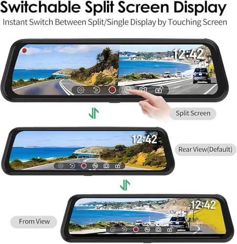 Rear View Mirror Dash Camera for Car Security Front and Rear Dash Cam, Dashcam 10’’ Touch Screen Dual Cameras Car Video Recorder Night Vision G-Sensor Parking Assistance 24H Parking Monitor