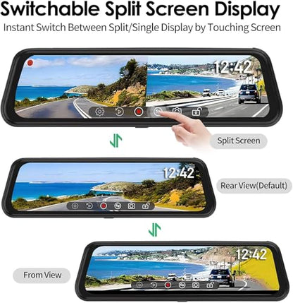 Rear View Mirror Dash Camera for Car Security Front and Rear Dash Cam, Dashcam 10’’ Touch Screen Dual Cameras Car Video Recorder Night Vision G-Sensor Parking Assistance 24H Parking Monitor