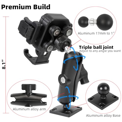 Universal Phone Mount Holder for Car, Truck, Boat - Vibration Dampener, Aluminum AMPS Square Base, Medium Arm, 1s Quick Lock/Release, Camera Friendly, Fits 4.7-7.2" Smartphones - style: Drill Base