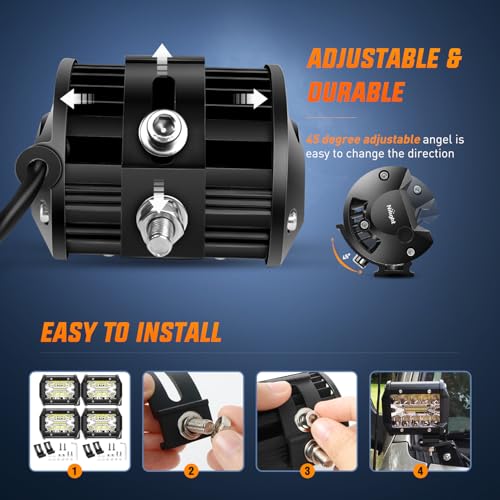 Nilight 4Pcs LED Pods 4Inch 60W Triple Row Flood Spot Combo 6000LM Light Bar with 12V On/Off 5 Pin Rocker Switch 16AWG Wiring Harness Kit-4 Leads (ZH041) - color: 4Pcs Led Pods+ Wiring