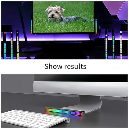 RGB Music Rhythm Light 16 LED Voice Activated Sync with Music Ambient Gaming Desk PC Car Bedroom Light Bar, Black - color: Black