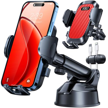 YRU[True Upgrade for Safety Car Phone Holder Mount [Patent & Military-Grade] Dashboard Cell Phone Holder for Car Vent Windshield Phone Stand for iPhone 17 16 15 14 13 Pro Max Truck Samsung, Light Red - color: Light Red