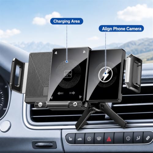 BiLOLLY Wireless Car Charger Phone Holder, 15W Qi Fast Charging, Auto-Clamping Air Vent Car Mount with Motorized 90° Rotation, for Galaxy Z Fold 7/6/5/4/3/2, Pixel 10/9 Pro Fold, iPhone 17/16/15/14