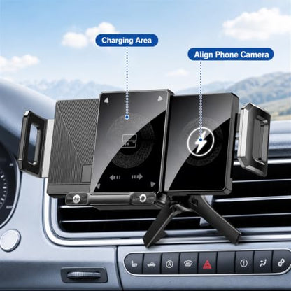 BiLOLLY Wireless Car Charger Phone Holder, 15W Qi Fast Charging, Auto-Clamping Air Vent Car Mount with Motorized 90° Rotation, for Galaxy Z Fold 7/6/5/4/3/2, Pixel 10/9 Pro Fold, iPhone 17/16/15/14