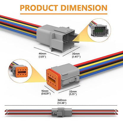Newdeli Deutsch 8 Pin Connector Kit Waterproof Electrical Connector 16 AWG Male and Female Automotive Wire Connectors for Car Truck Boat, Dt Connector 2 Sets - size: DT Connector 2 Sets 8 Pin