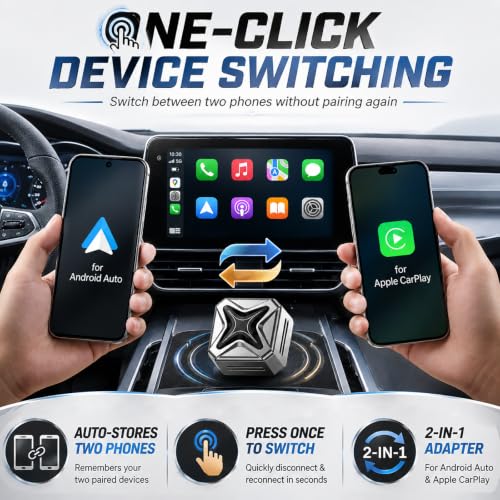 Wireless Carplay Adapter for Android and Apple Auto Bluetooth Car Play 2026 Inalámbrico for iPhone USB C Devices Accessories Mini Portable Smart 2 in 1 Link Upgraded Pro Vehicle Kit