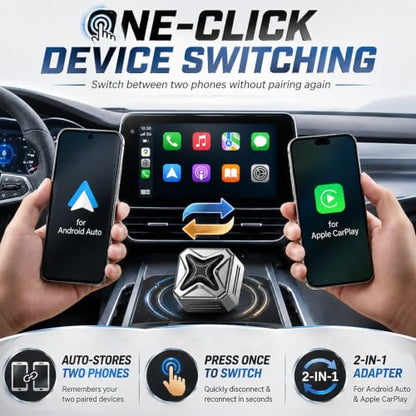 Wireless Carplay Adapter for Android and Apple Auto Bluetooth Car Play 2026 Inalámbrico for iPhone USB C Devices Accessories Mini Portable Smart 2 in 1 Link Upgraded Pro Vehicle Kit