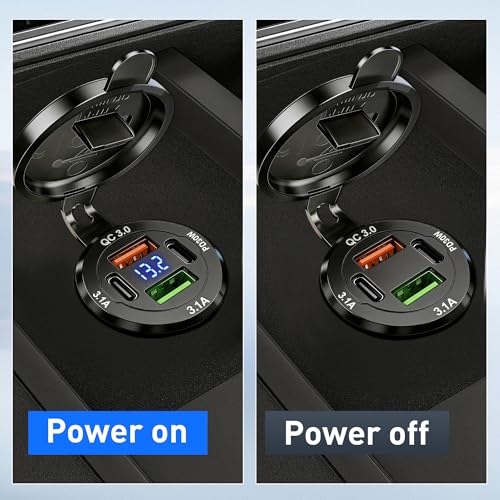 Qidoe 2Pack 12V-40V USB Outlet with Voltmeter, High Voltage 66W 4 Port Dual USB C PD 30W & Dual QC3.0, Waterproof Car Charger for RV Boat Marine Truck Car
