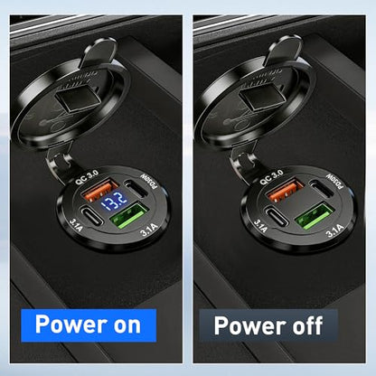 Qidoe 2Pack 12V-40V USB Outlet with Voltmeter, High Voltage 66W 4 Port Dual USB C PD 30W & Dual QC3.0, Waterproof Car Charger for RV Boat Marine Truck Car