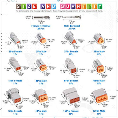 Glarks 6 Sets 2 3 4 6 8 12 Pin Sealed Gray Male and Female Auto Waterproof Electrical Wire Connector Plug 22-16AWG Connector for Motorcycle, Scooter, Car, Truck, Boats - size: 2 3 4 6 8 12 Pin