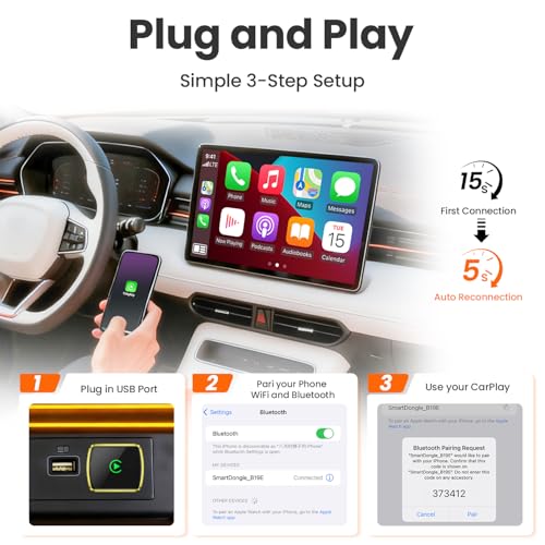 Wireless CarPlay Adapter for iPhone - Plug and Play, Converts Wired to Wireless, Stable Connection Without Delay, Compatible with iOS 10+ & 800+ Car Models, Not for Android 2025 (Gold)