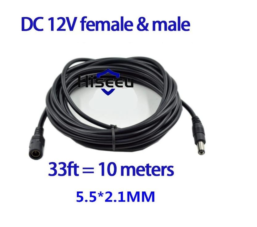 Hiseeu 30ft (10m) DC Power Extension Cable, 5.5mm x 2.1mm, 12V Extension Cord for Security Cameras, IP Camera, Standalone DVR, LED Display, Router, Invoice Printer
