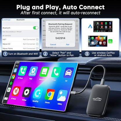 5-in-1 Wireless CarPlay Adapter and Android Auto Wireless Adapter, Carplay Wireles Adaptar with Netflix YouTube TF Card, Magic Ai Box for OEM Wired iPhone Car Play Cars, Plug & Play Easy Setup