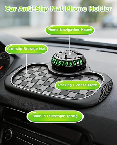 5PCS Multifunctional Car Anti-Slip Mat for Phone Set, All in One Car Organizer Pad for Car Dashboard with 360° Rotatable Phone Holder